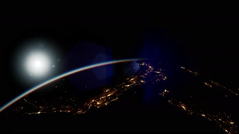 Espacio,-Sol-Y-Planeta-Tierra-En-La-Noche